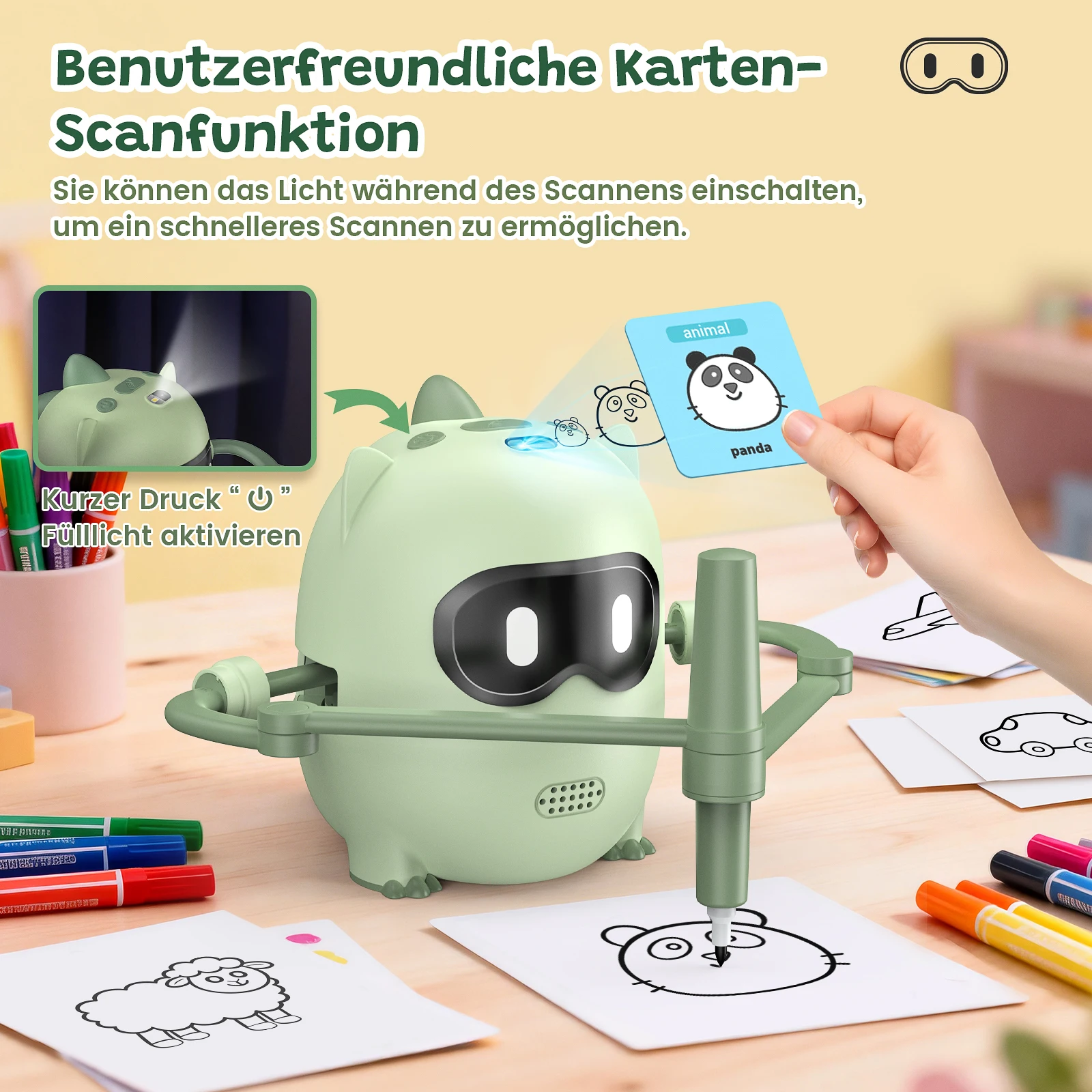 Robot de Dessin Intelligent IA Éducatif Précoce Interactif pour Enfants, Éveil Artistique Automatique avec 100 Cartes de Peinture et Interaction Musicale