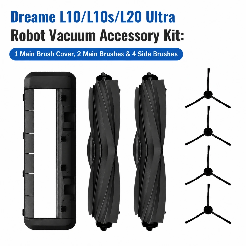 Kit d'accessoires pour robot aspirateur Dreame L10/L10s/L20 Ultra : 1 couvercle principal, 2 brosses principales et 4 brosses latérales pour l'école